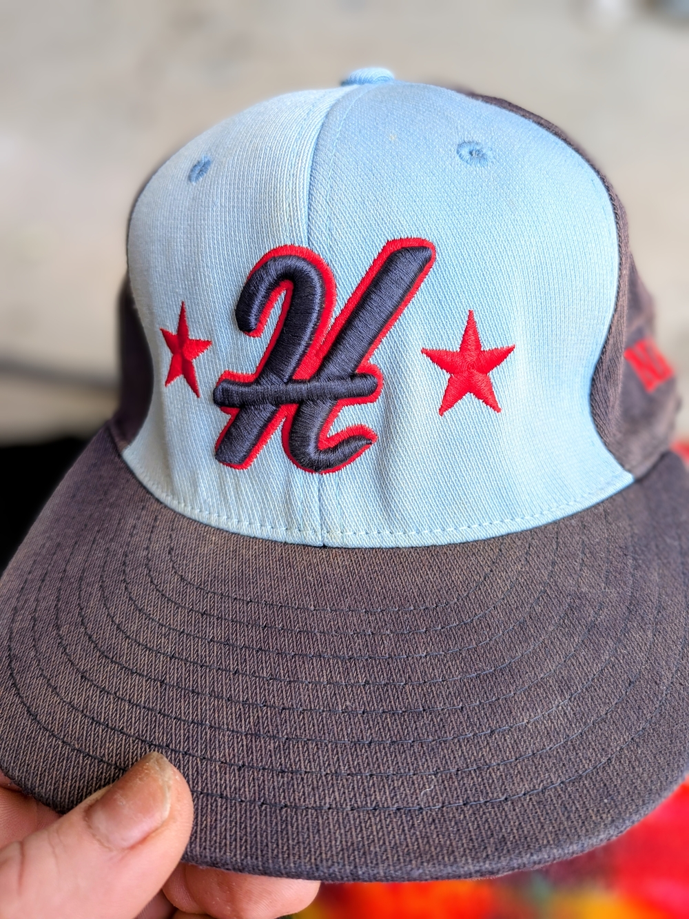 Light Blue and Brown H-Emblem Baseball Cap with Red Accents